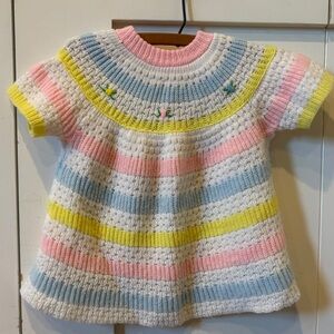 Vintage Baby Striped Multicolor Dress or Top with Embroidery Adorable Sz 12 mo